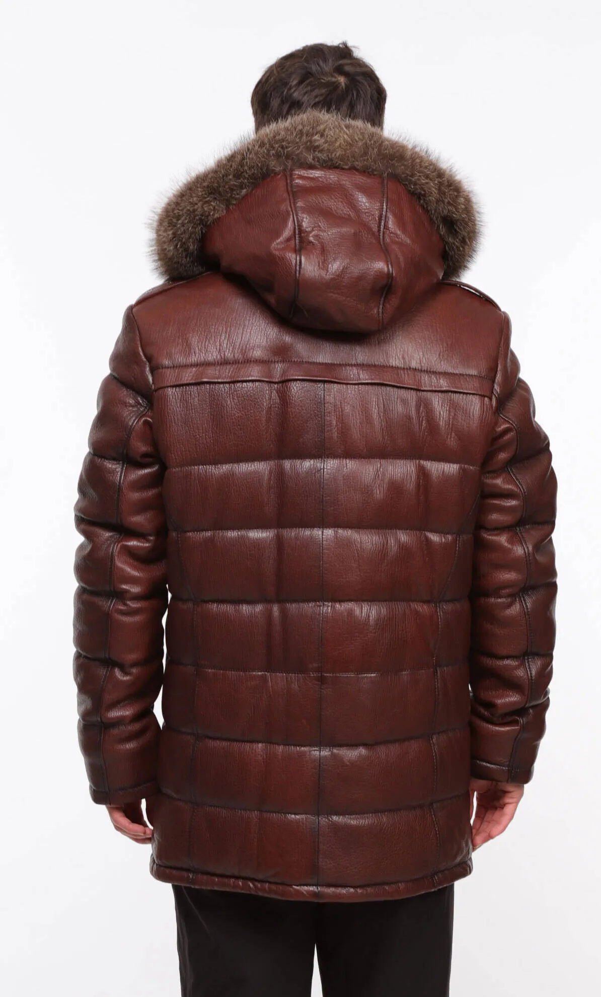 Men's mahogany \benji\ leather down jacket