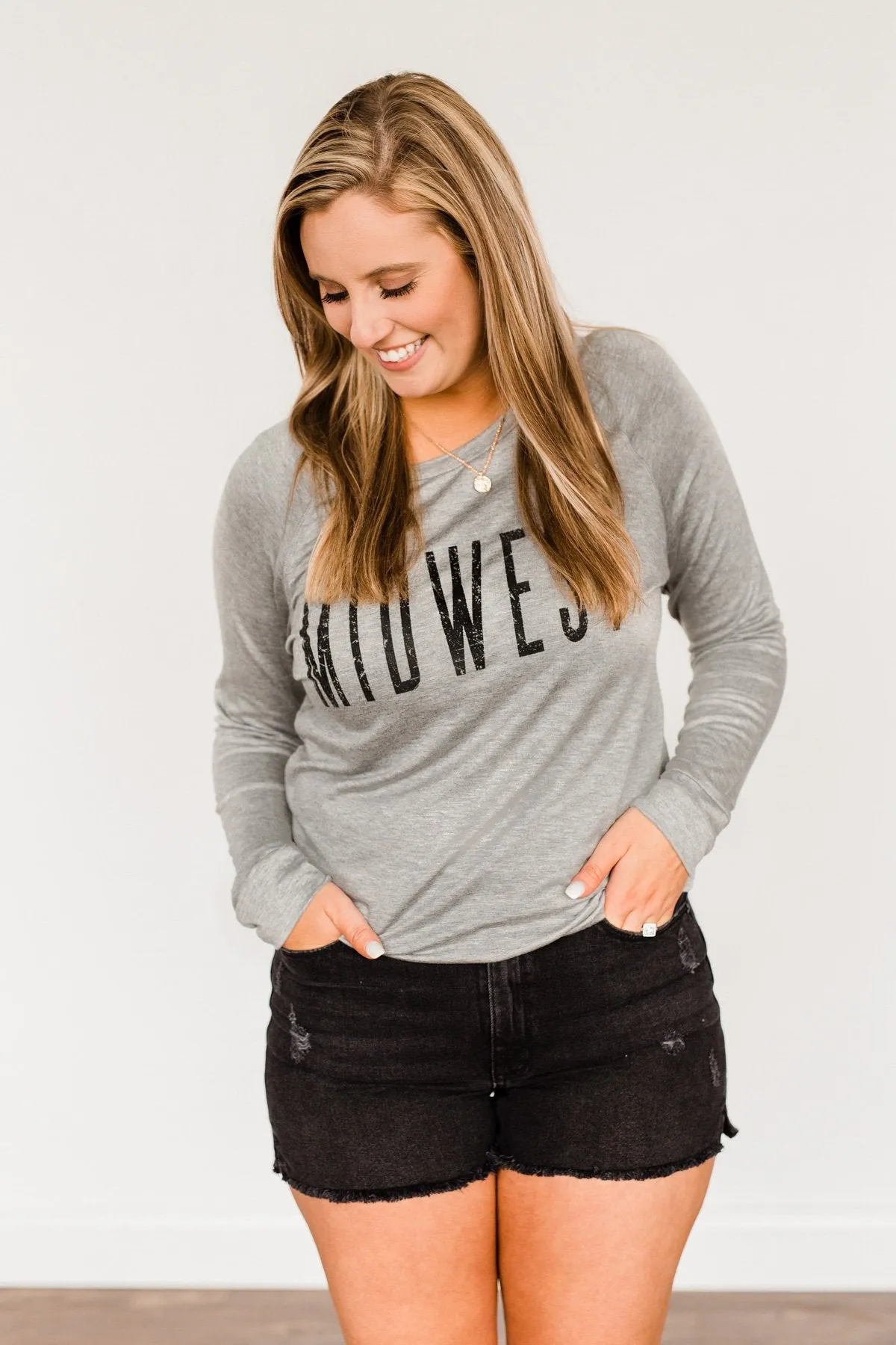 Midwest Long Sleeve Graphic Top- Grey