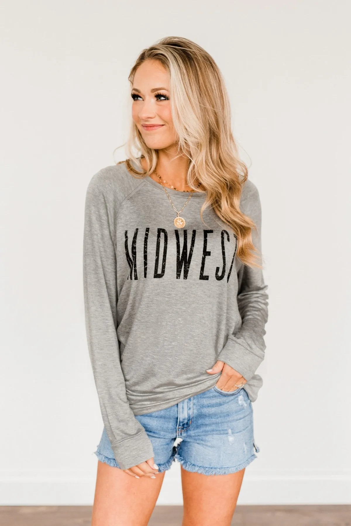 Midwest Long Sleeve Graphic Top- Grey