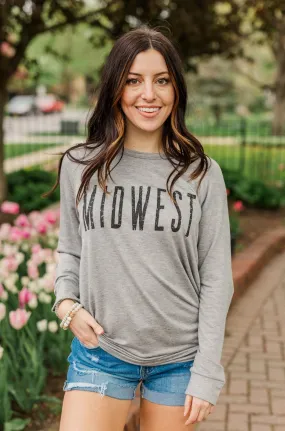 Midwest Long Sleeve Graphic Top- Grey