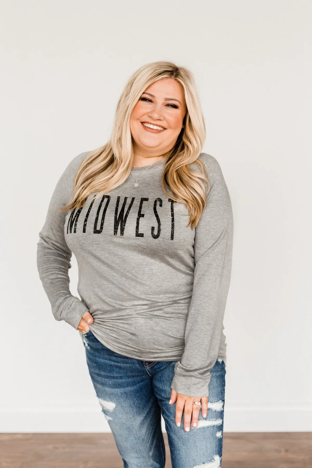 Midwest Long Sleeve Graphic Top- Grey