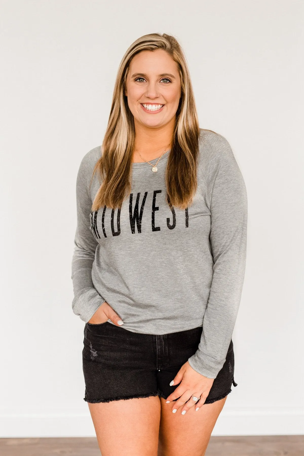 Midwest Long Sleeve Graphic Top- Grey