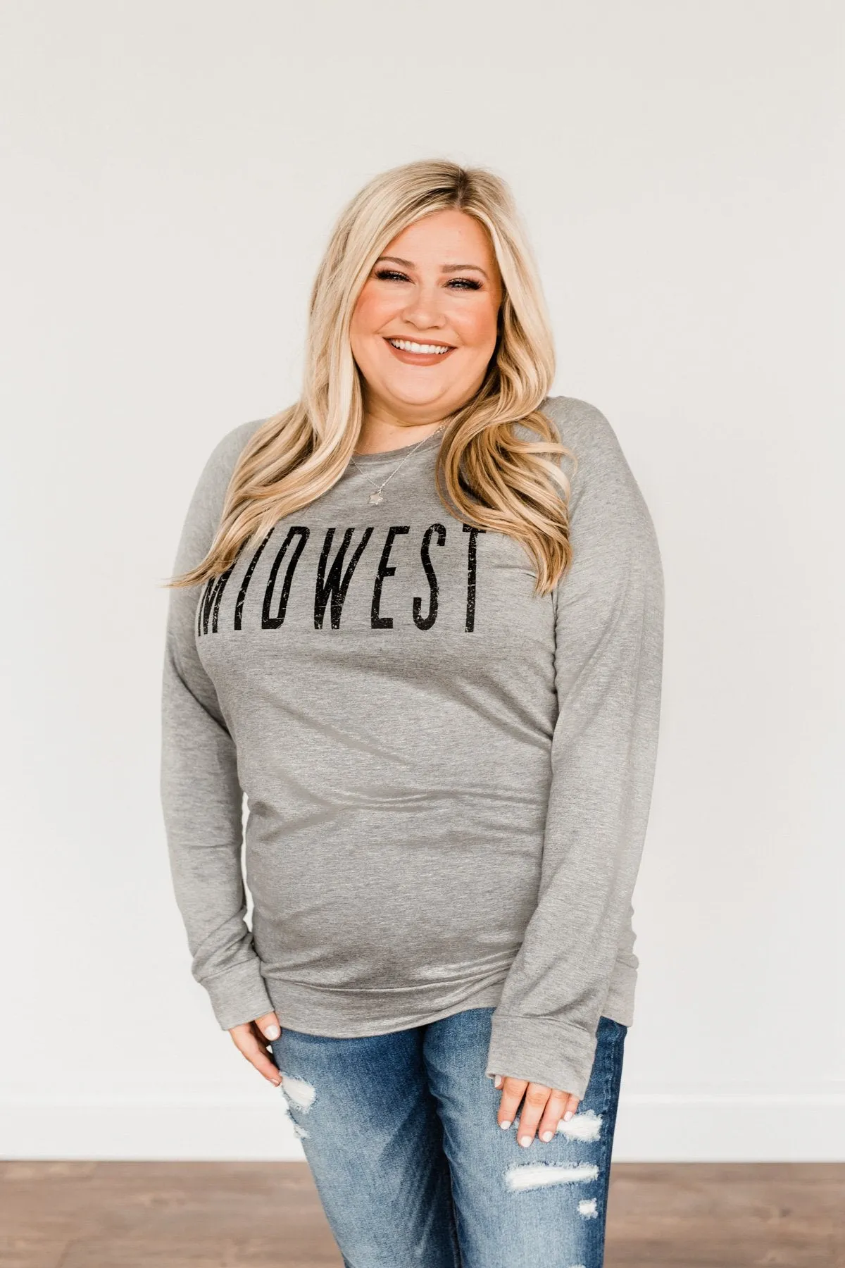 Midwest Long Sleeve Graphic Top- Grey