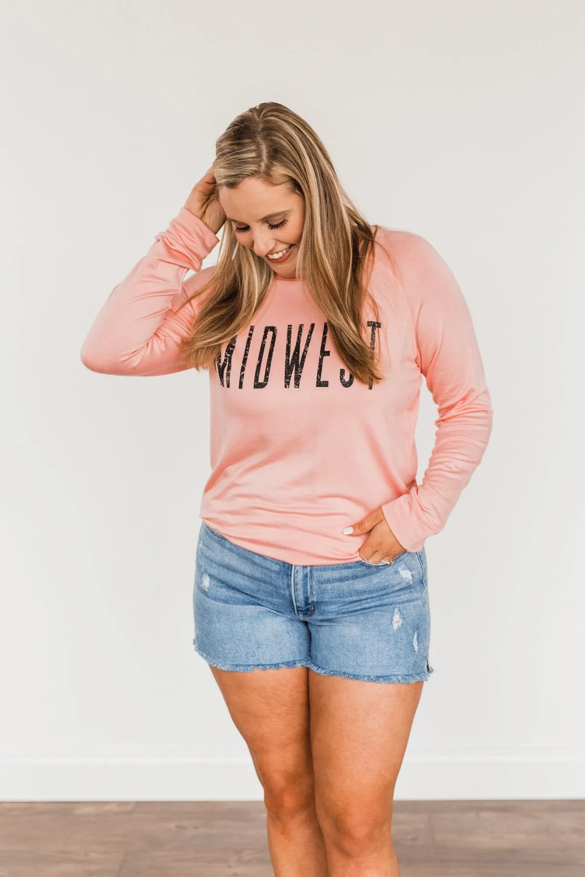 Midwest Long Sleeve Graphic Top- Light Pink