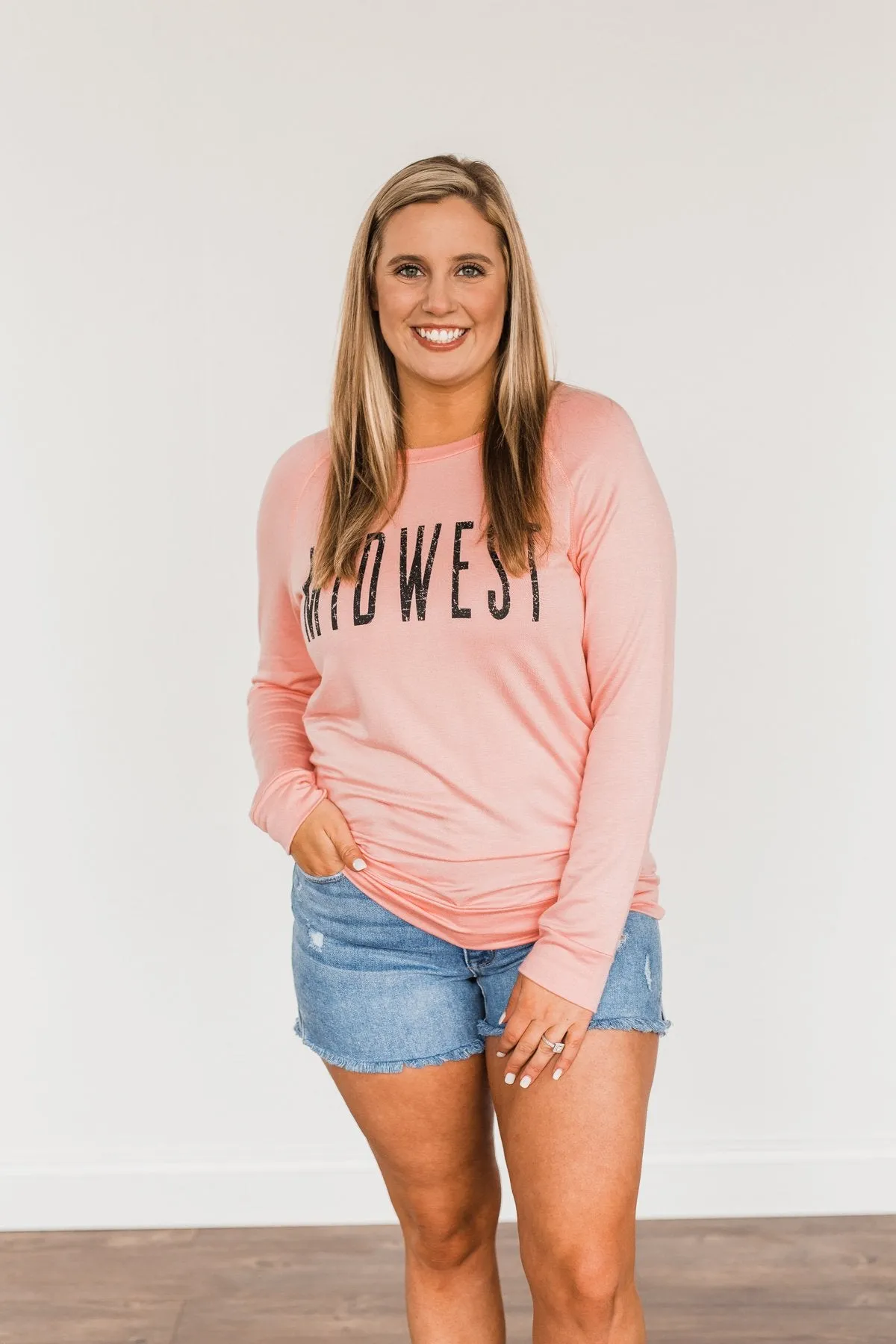 Midwest Long Sleeve Graphic Top- Light Pink