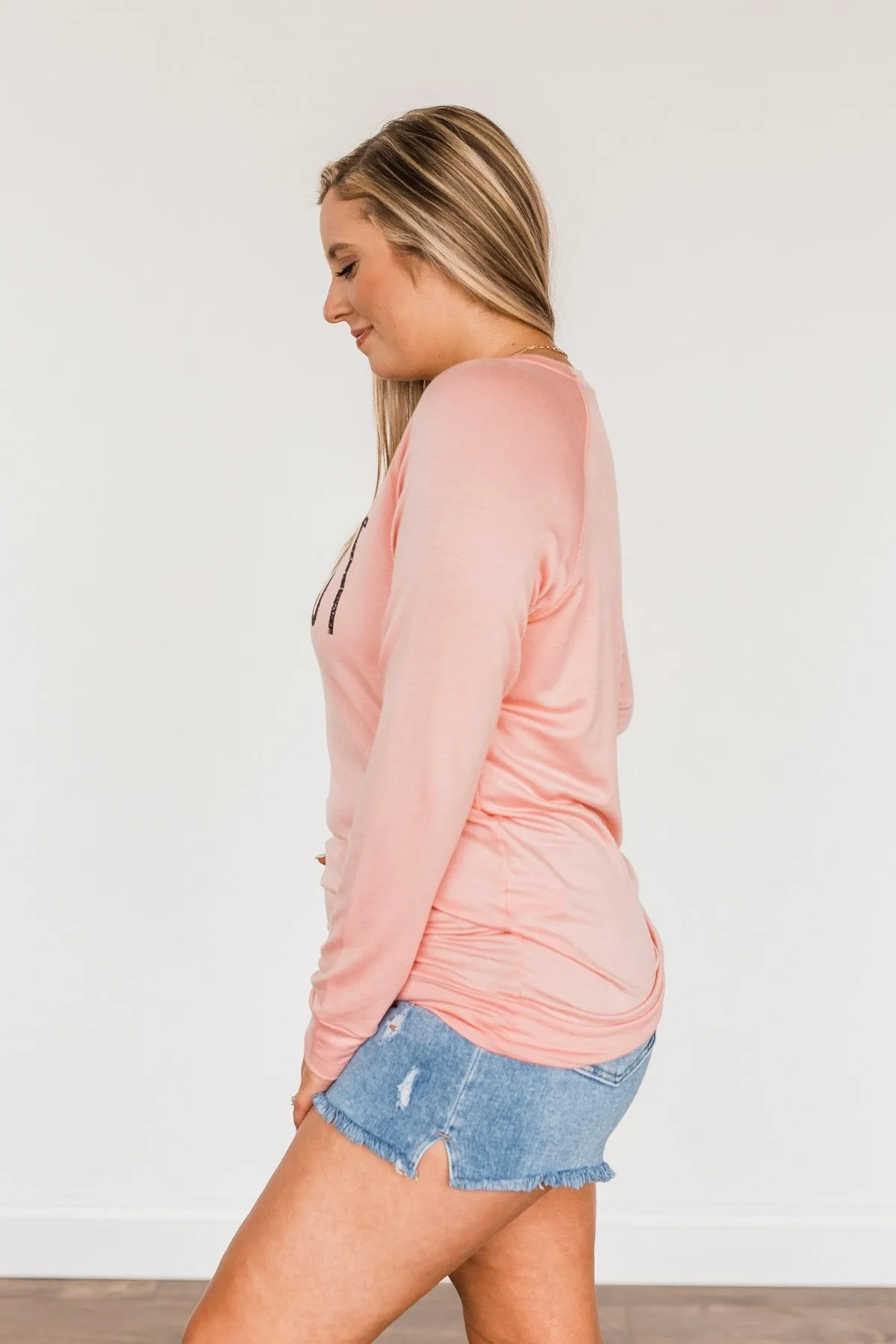 Midwest Long Sleeve Graphic Top- Light Pink