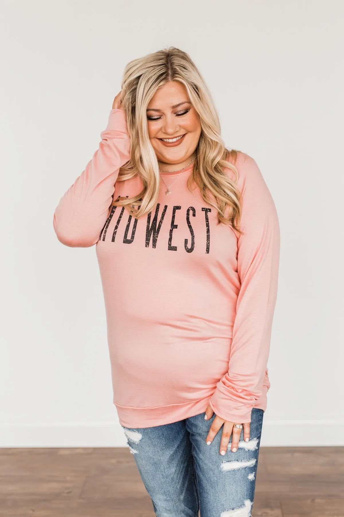 Midwest Long Sleeve Graphic Top- Light Pink