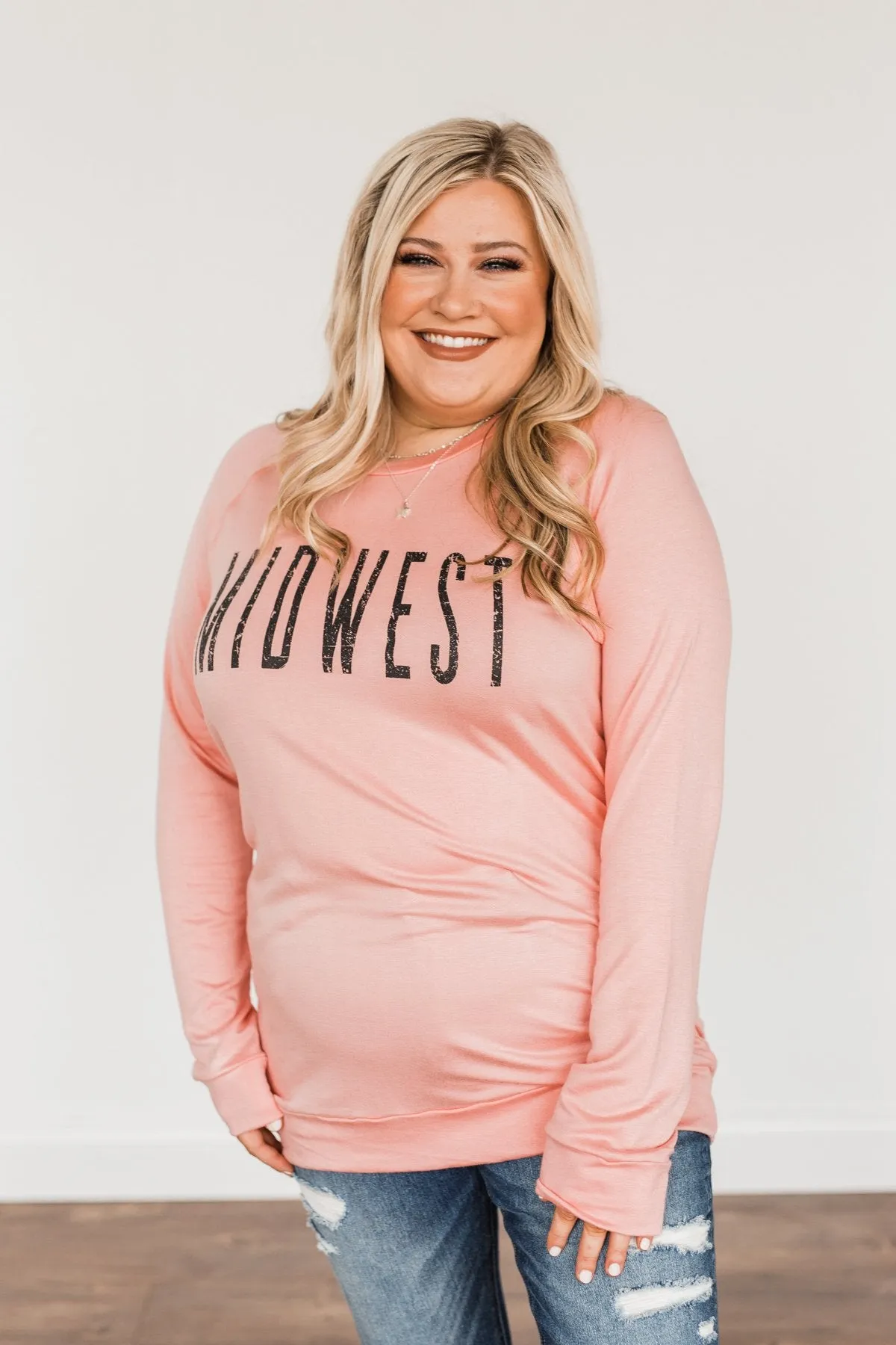 Midwest Long Sleeve Graphic Top- Light Pink