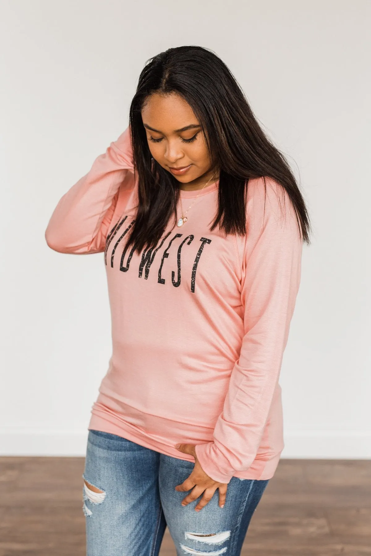 Midwest Long Sleeve Graphic Top- Light Pink