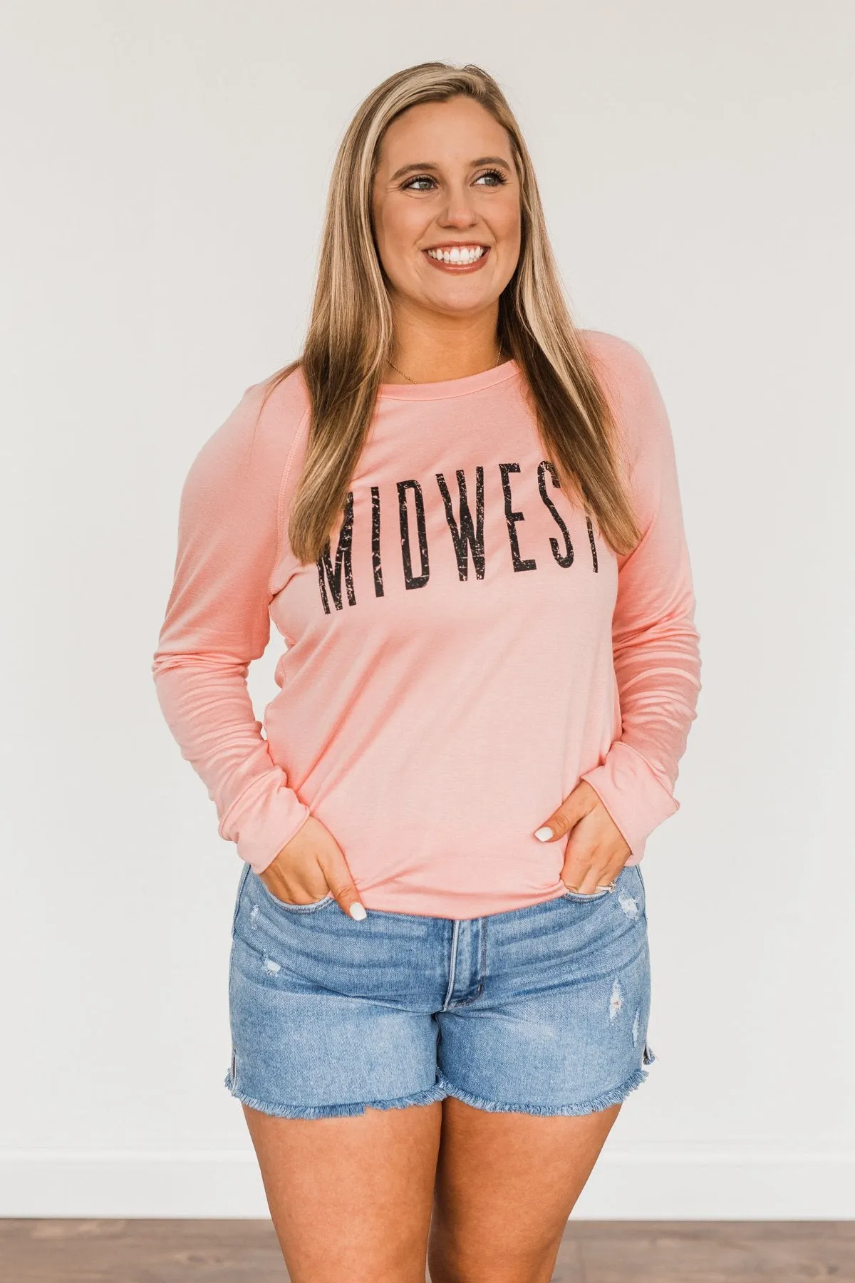 Midwest Long Sleeve Graphic Top- Light Pink