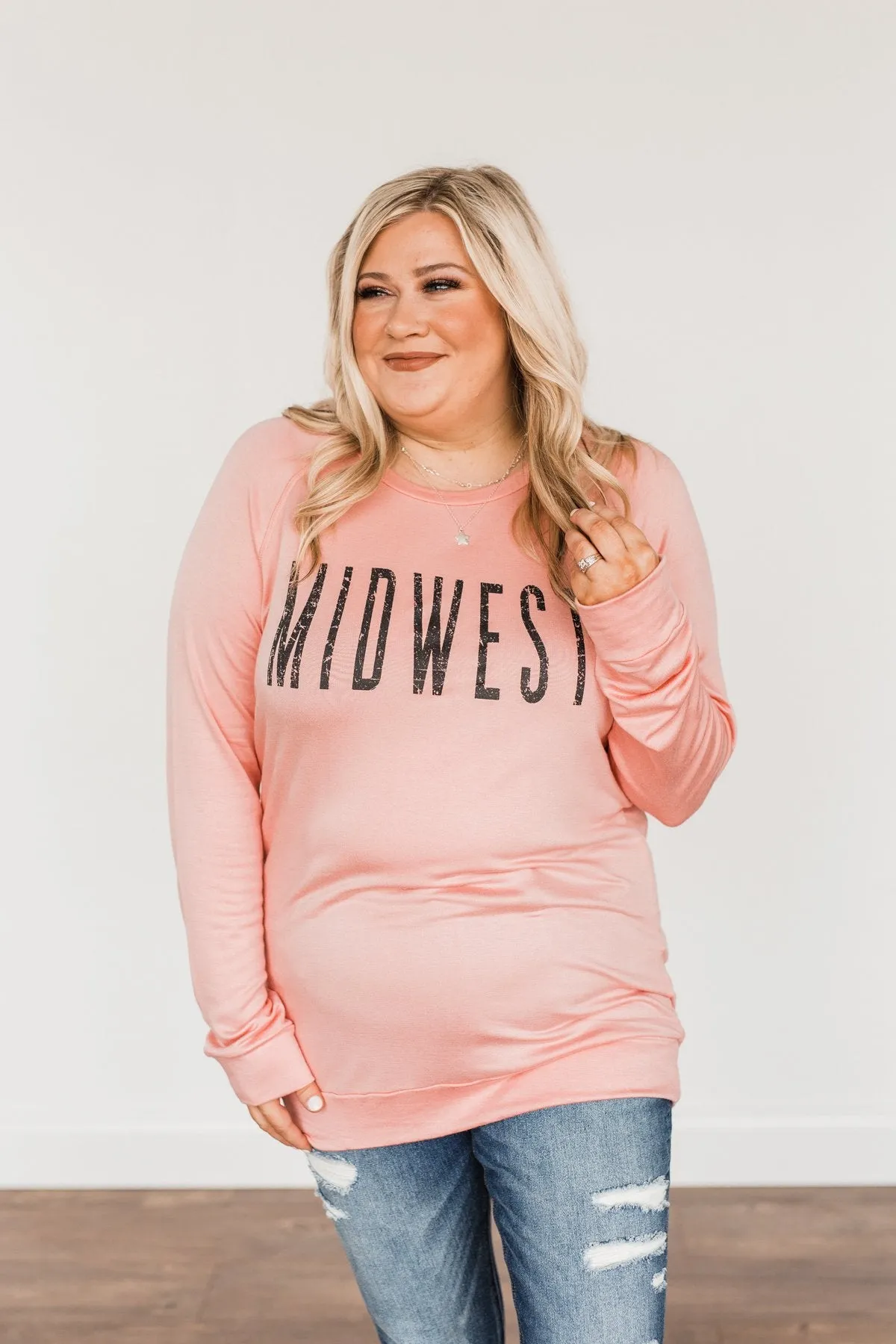 Midwest Long Sleeve Graphic Top- Light Pink