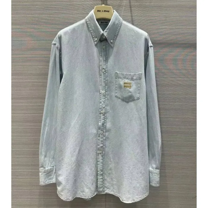 MiuMiu  |Casual Style Denim Long Sleeves Plain Logo Shirts & Blouses