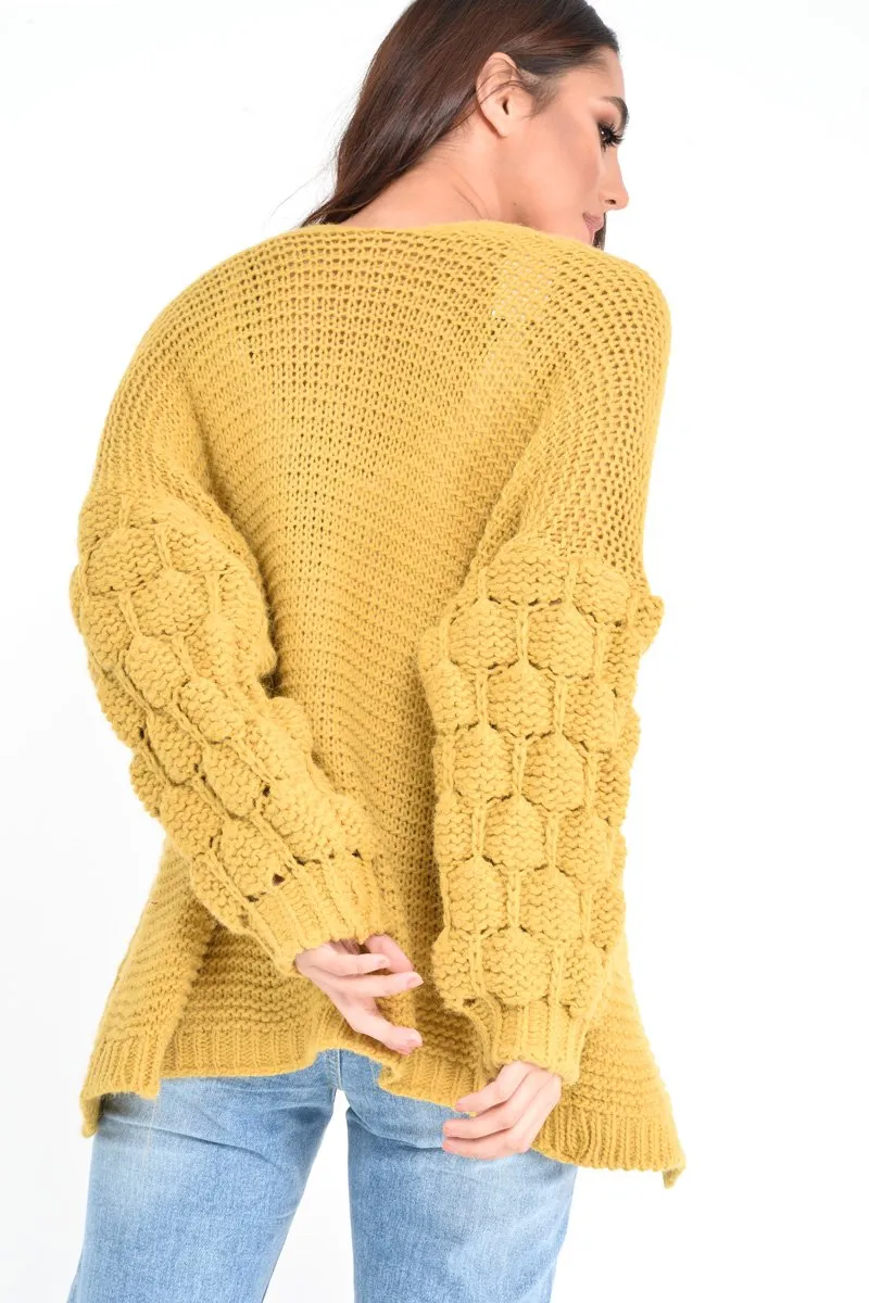 Mustard Chunky Knit Oversized Cardigan - Eaden