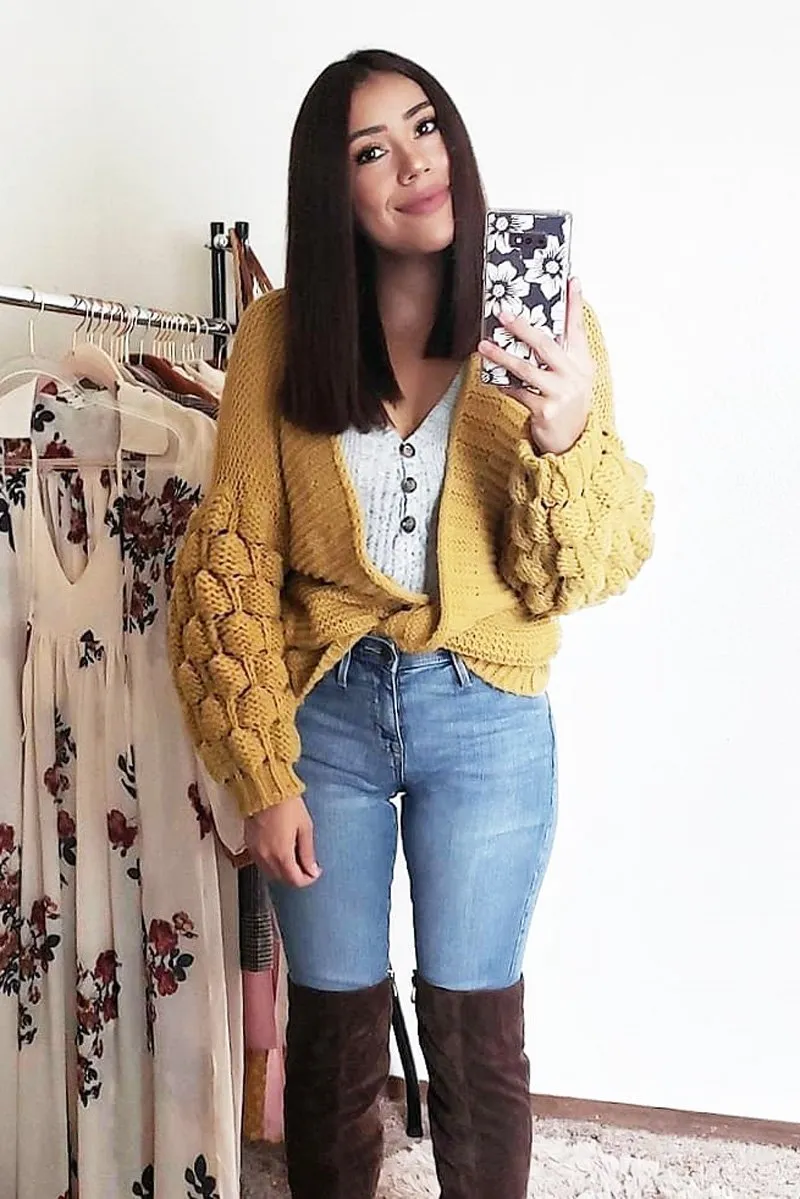 Mustard Chunky Knit Oversized Cardigan - Eaden