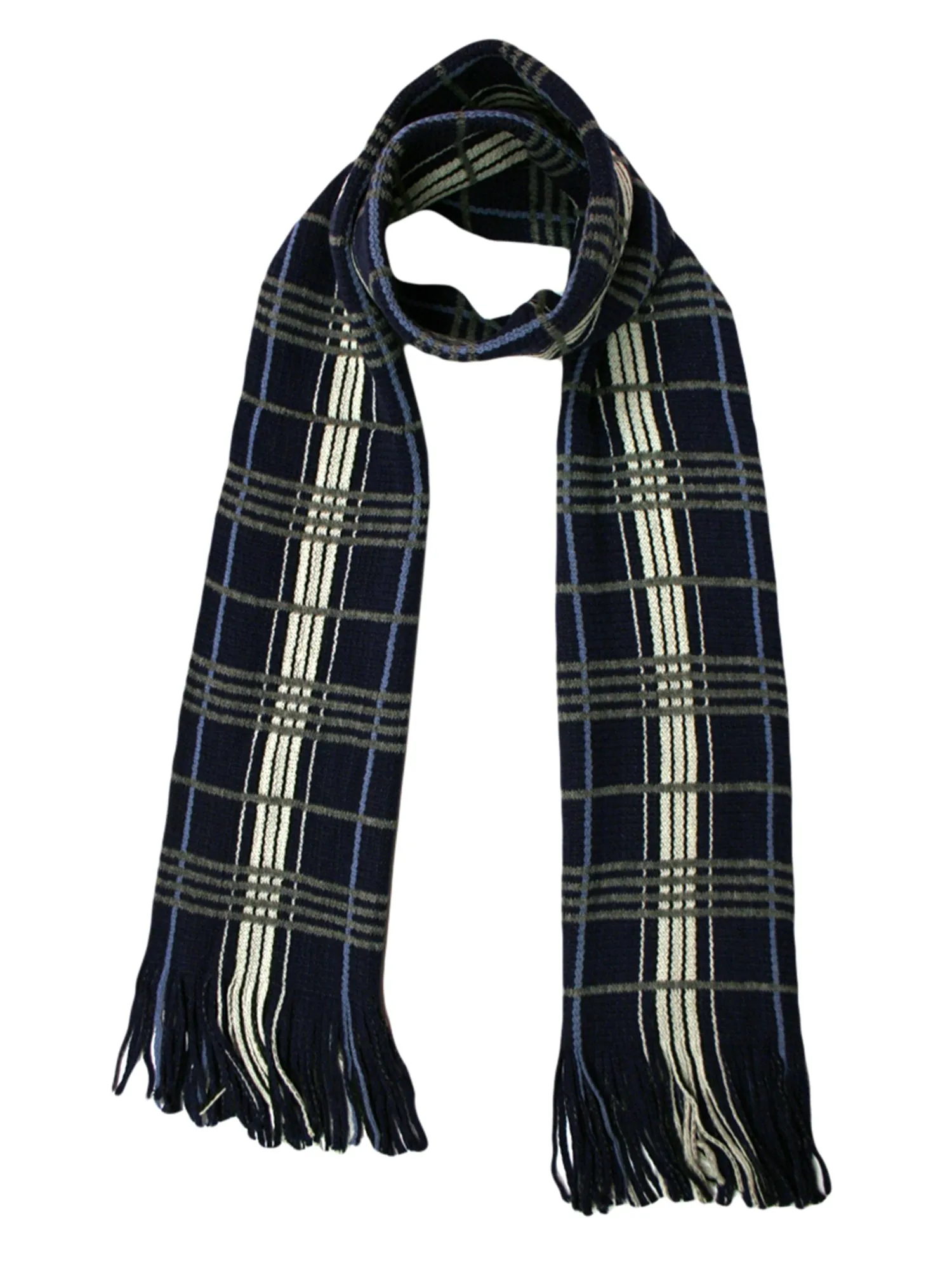 Navy Blue Gray & White Checkered Print Unisex Scarf