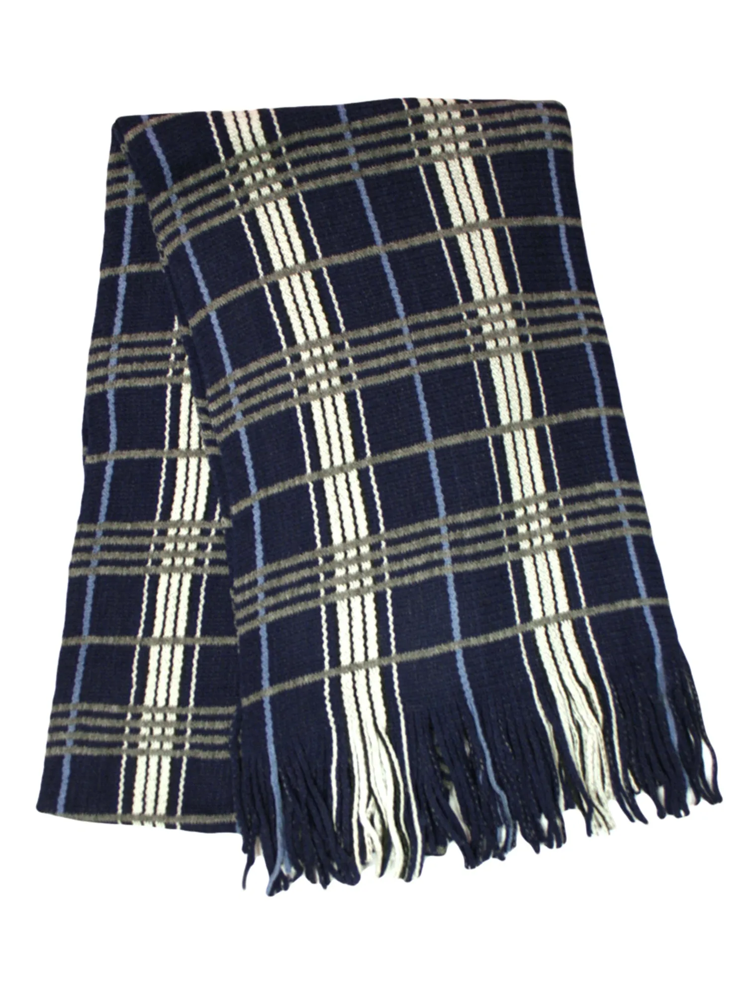 Navy Blue Gray & White Checkered Print Unisex Scarf