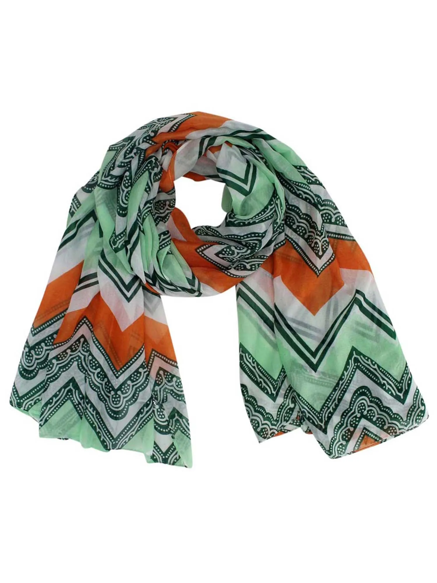 Orange Green & White Chevron Striped Light Scarf