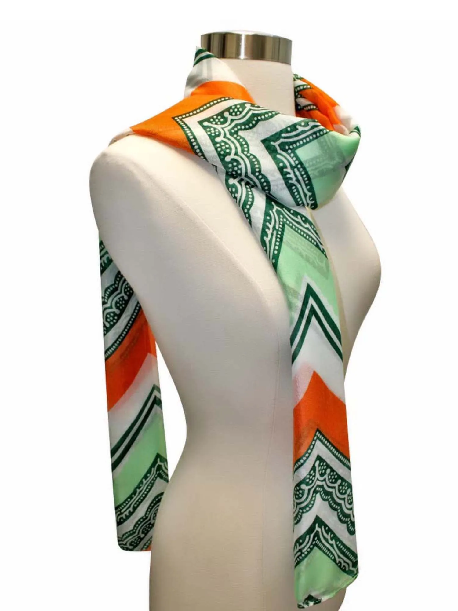 Orange Green & White Chevron Striped Light Scarf