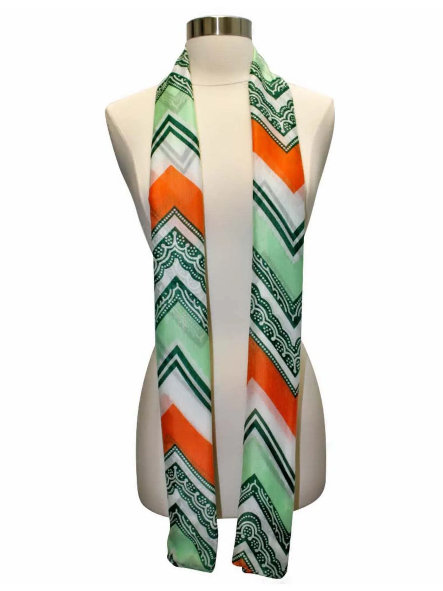 Orange Green & White Chevron Striped Light Scarf