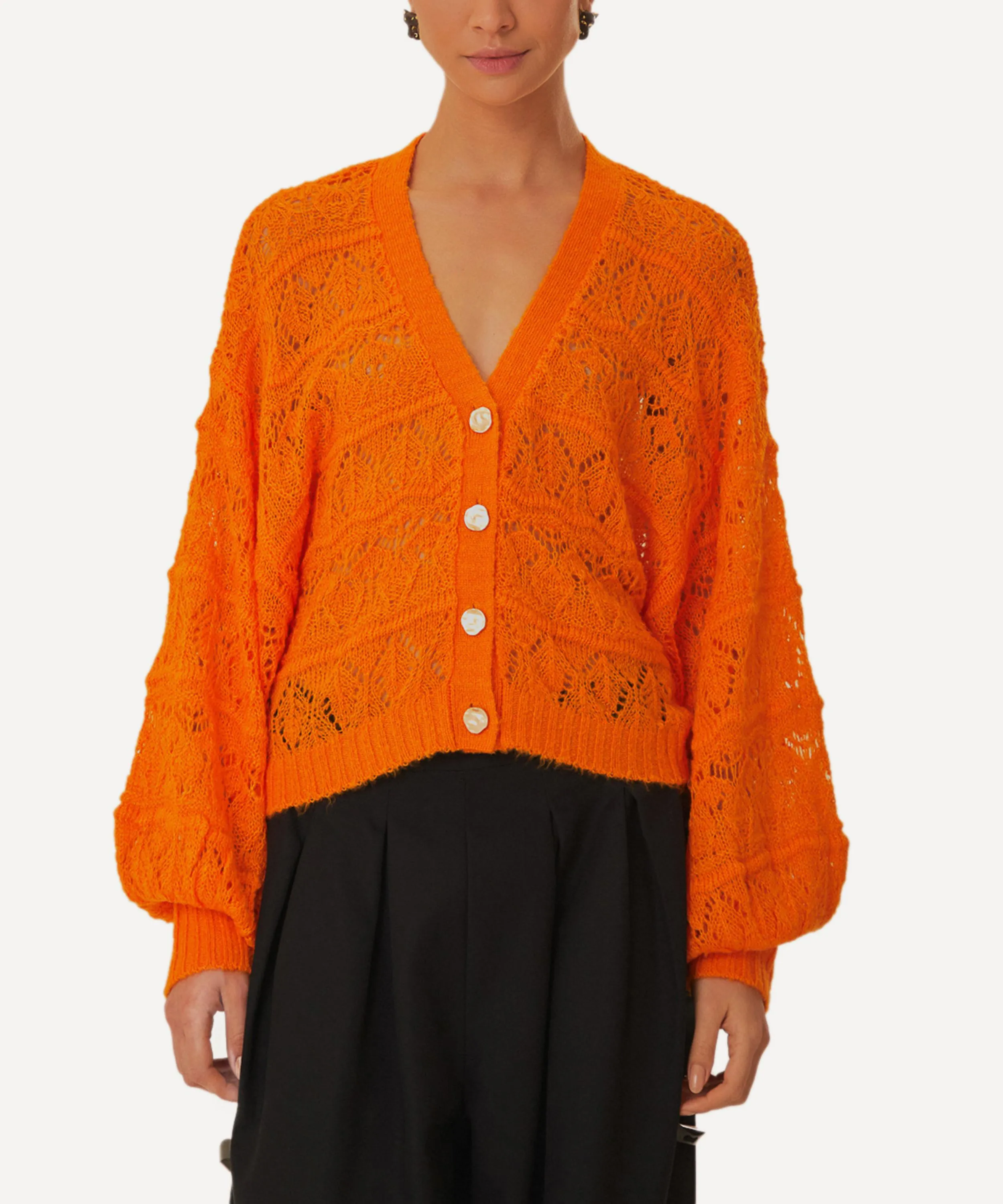 Orange Textured Knit Cardigan