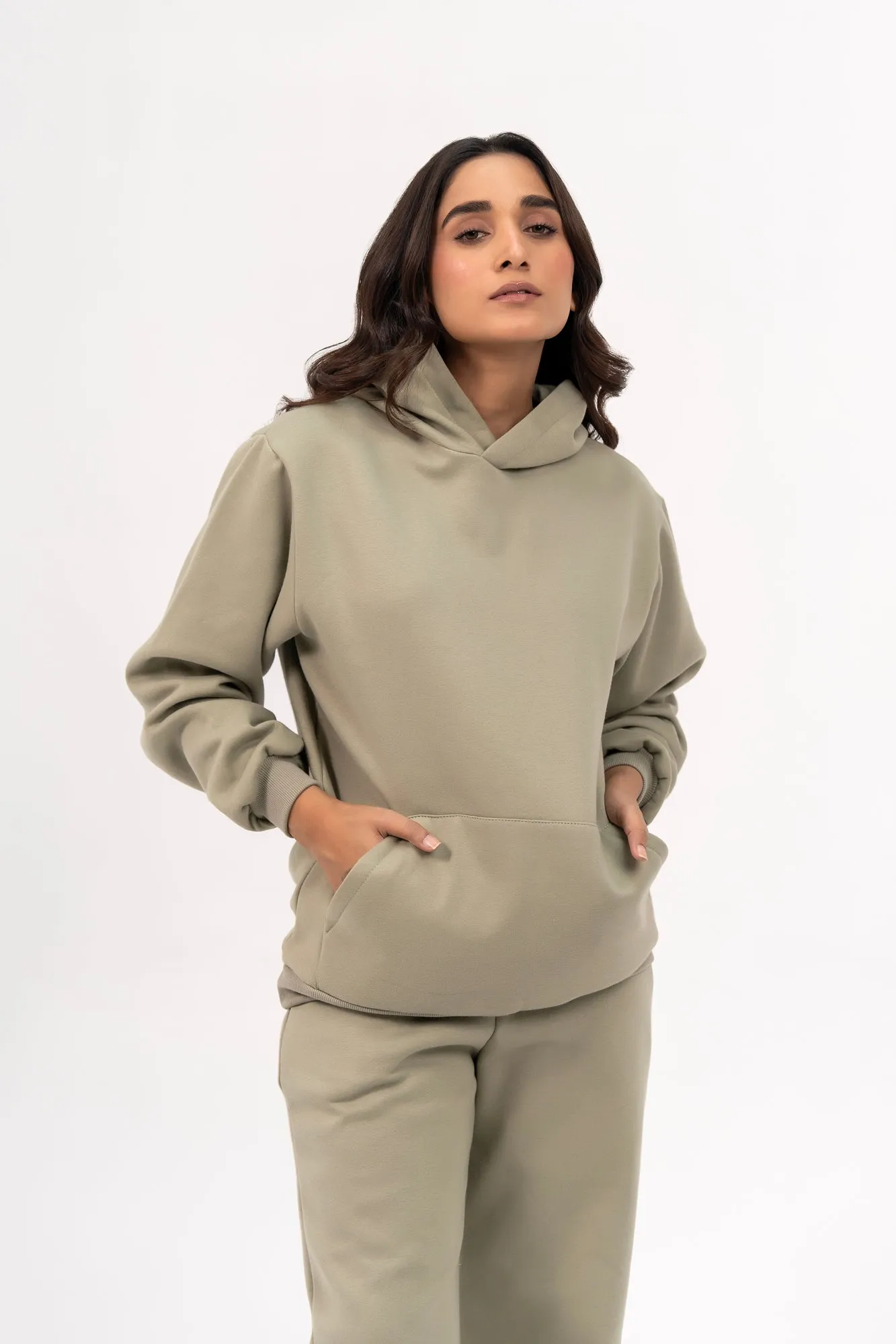 Oversized Hoodie in Fleece - Sage Green