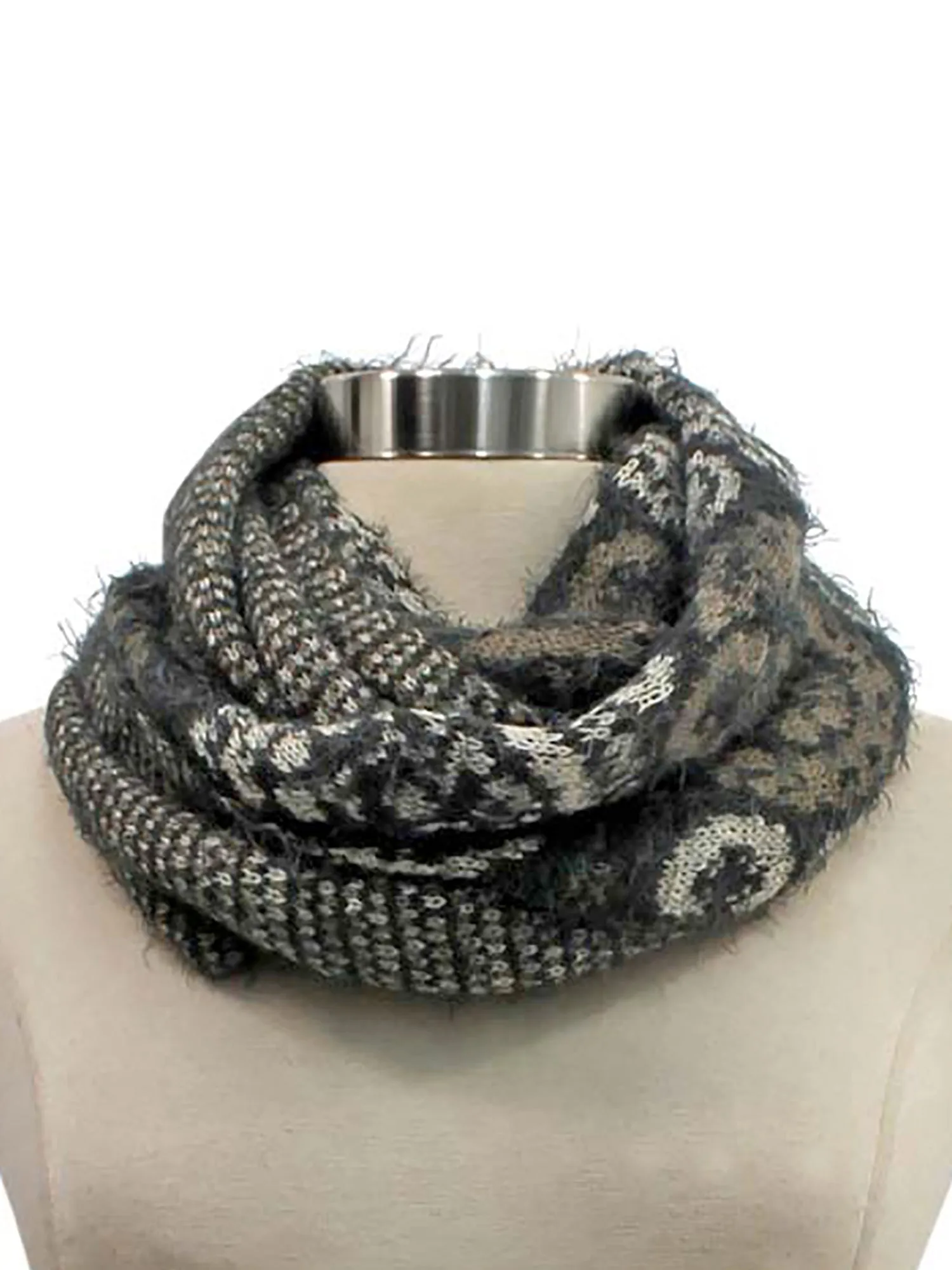 Paisley Fuzzy Eyelash Knit Infinity Scarf