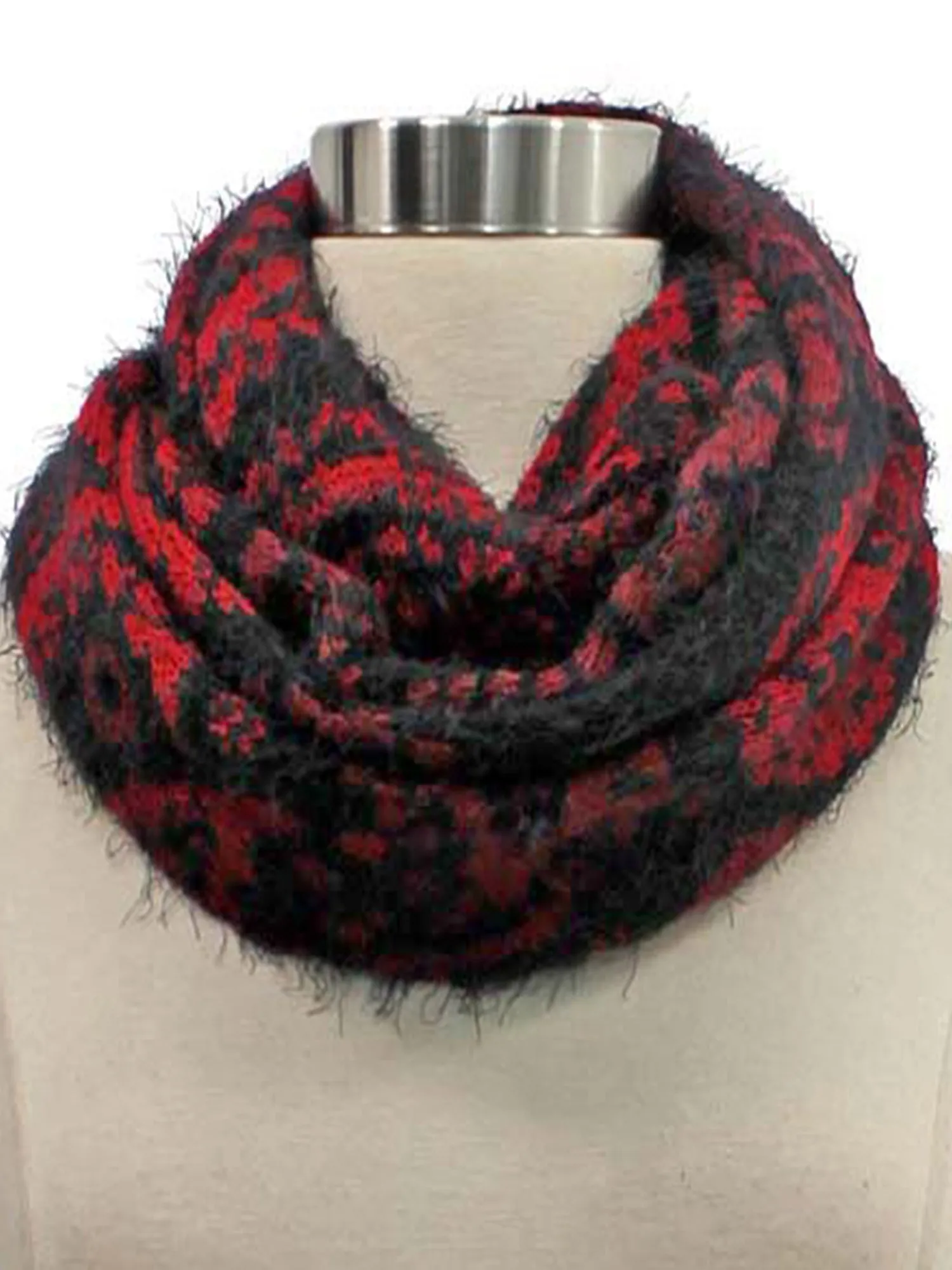 Paisley Fuzzy Eyelash Knit Infinity Scarf