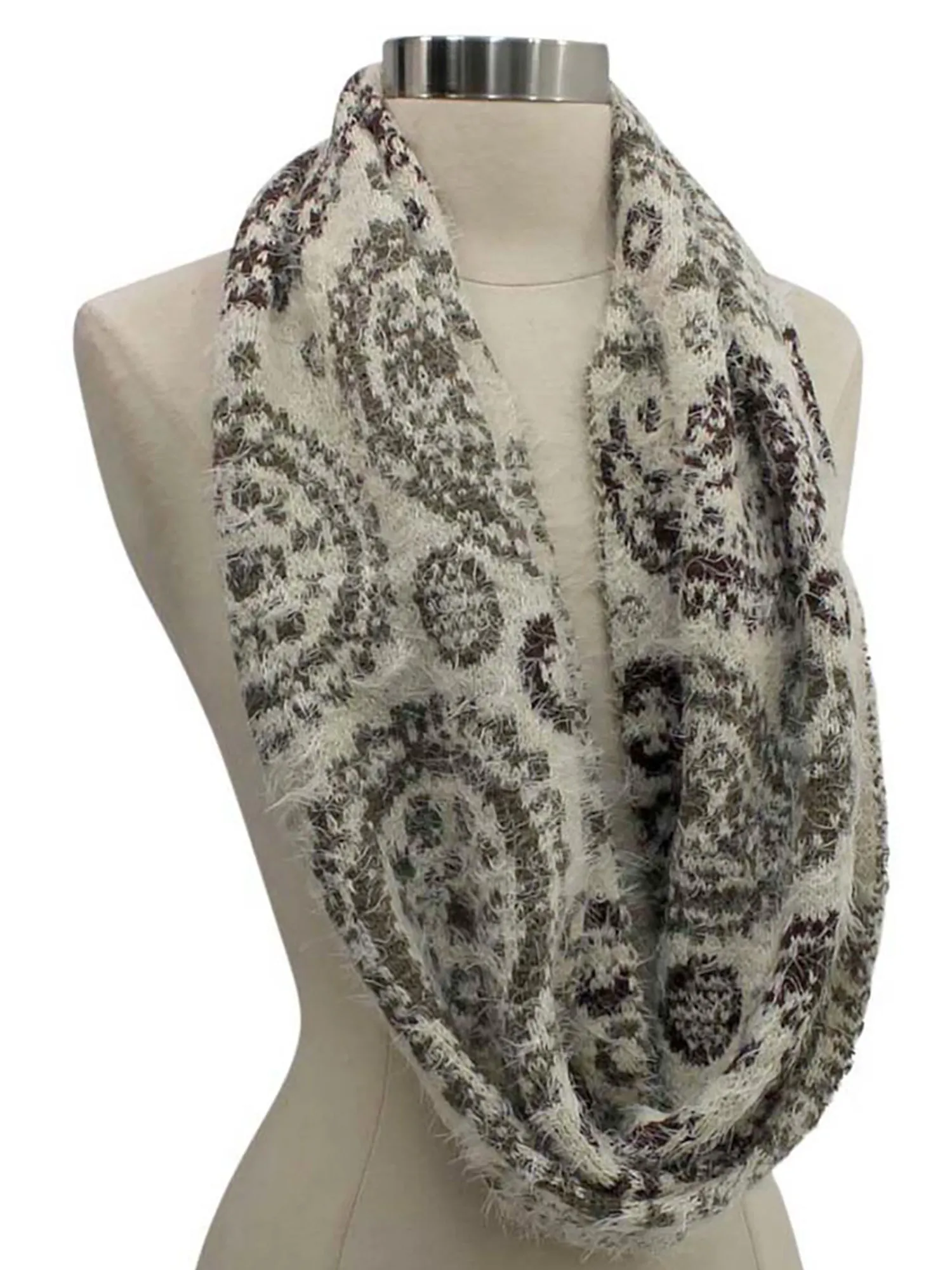 Paisley Fuzzy Eyelash Knit Infinity Scarf