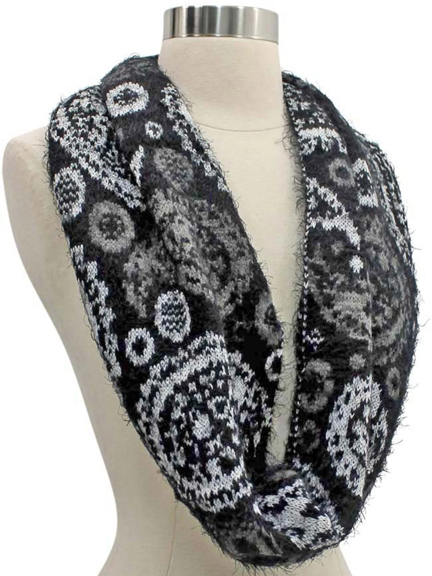 Paisley Fuzzy Eyelash Knit Infinity Scarf