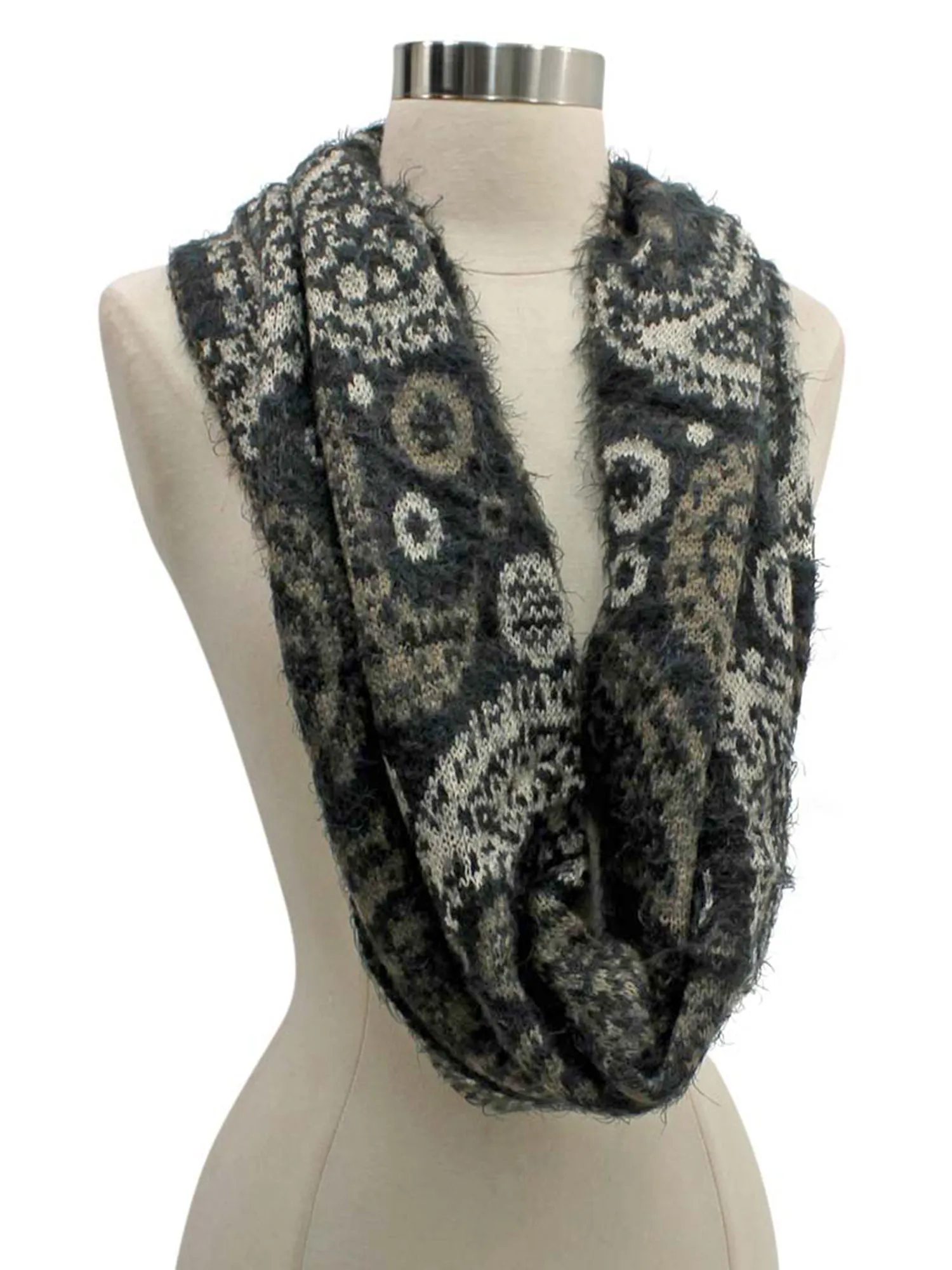 Paisley Fuzzy Eyelash Knit Infinity Scarf