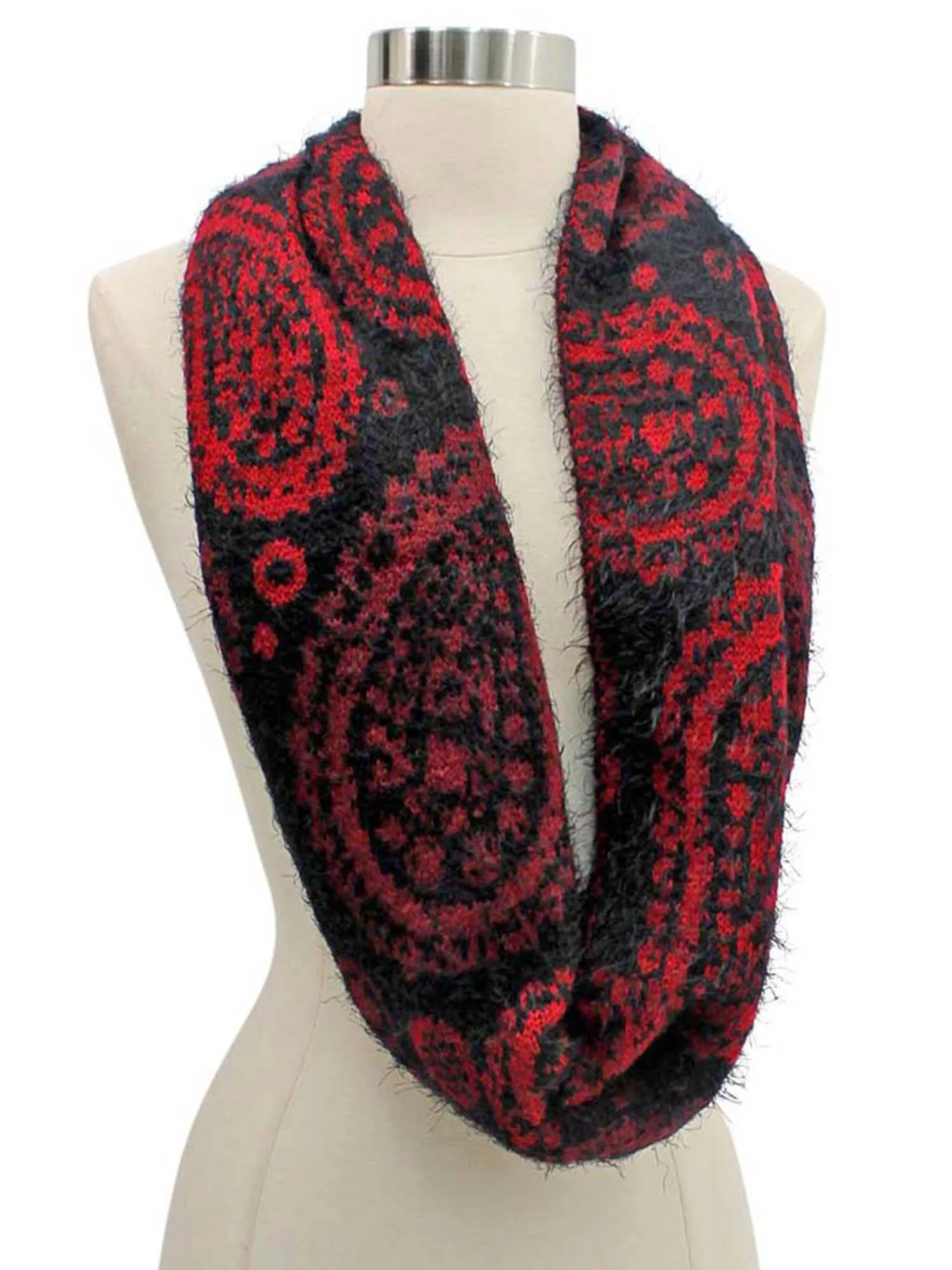 Paisley Fuzzy Eyelash Knit Infinity Scarf