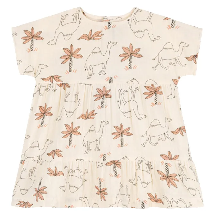 Petit Bateau Baby Dress Avalanche Cream With Camel Print