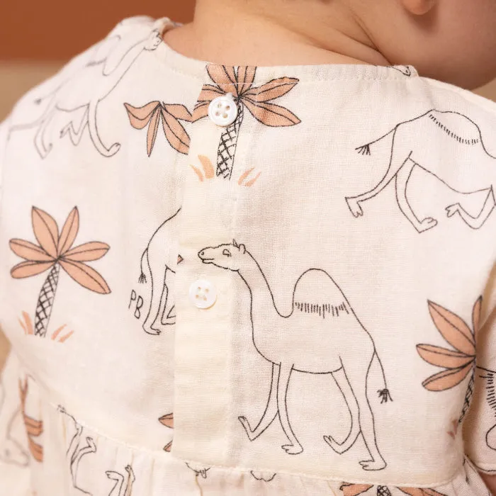 Petit Bateau Baby Dress Avalanche Cream With Camel Print