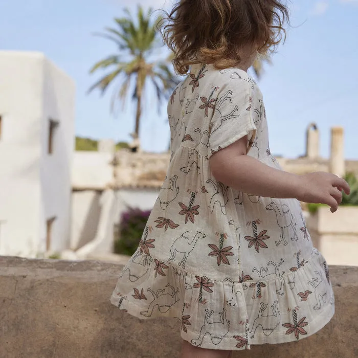 Petit Bateau Baby Dress Avalanche Cream With Camel Print