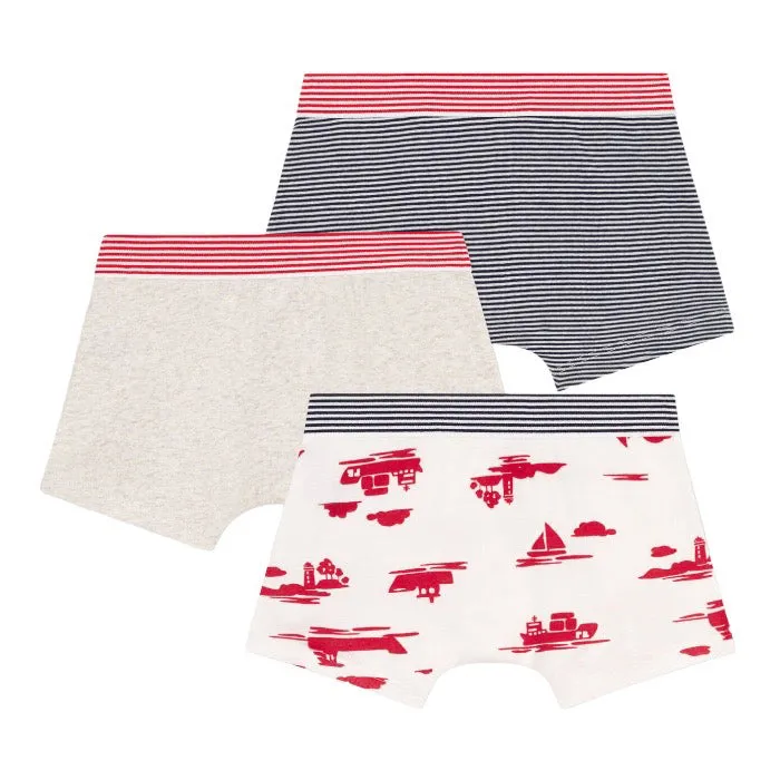 Petit Bateau Child Set Of Three Boxer Underwear Red And Navy