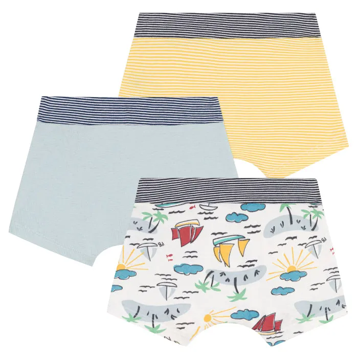 Petit Bateau Child Set Of Three Underwear Boat And Island Print