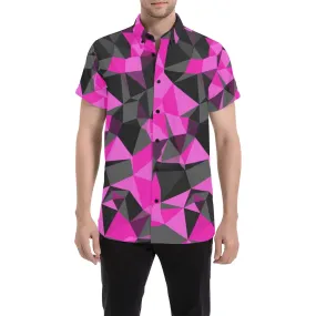 Pink and Black Geo Print Short Sleeve Button Up Shirt