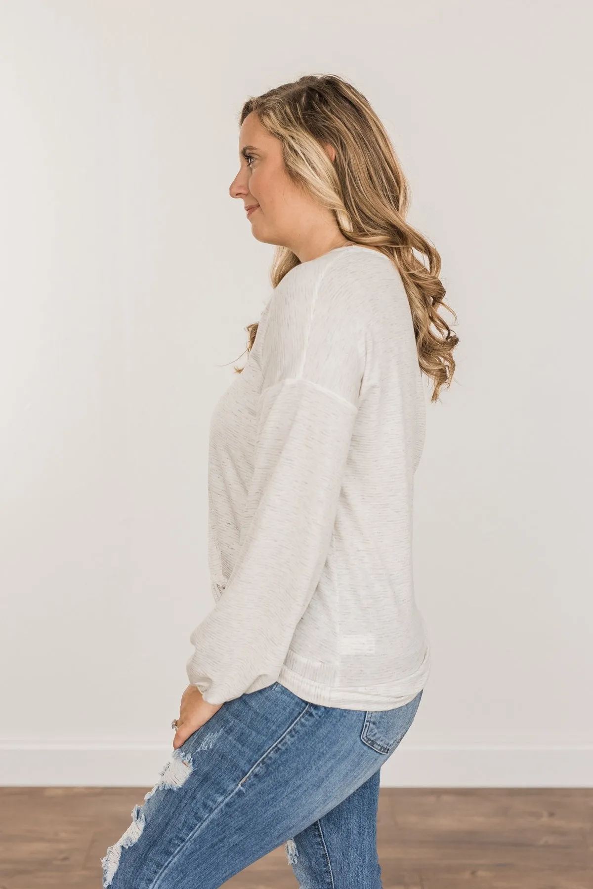 Pleasantly Perfect Twist Top- Light Heather Grey