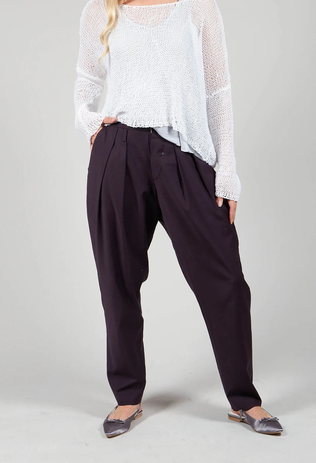 Pleat Front Wool Trousers in Plum Purple