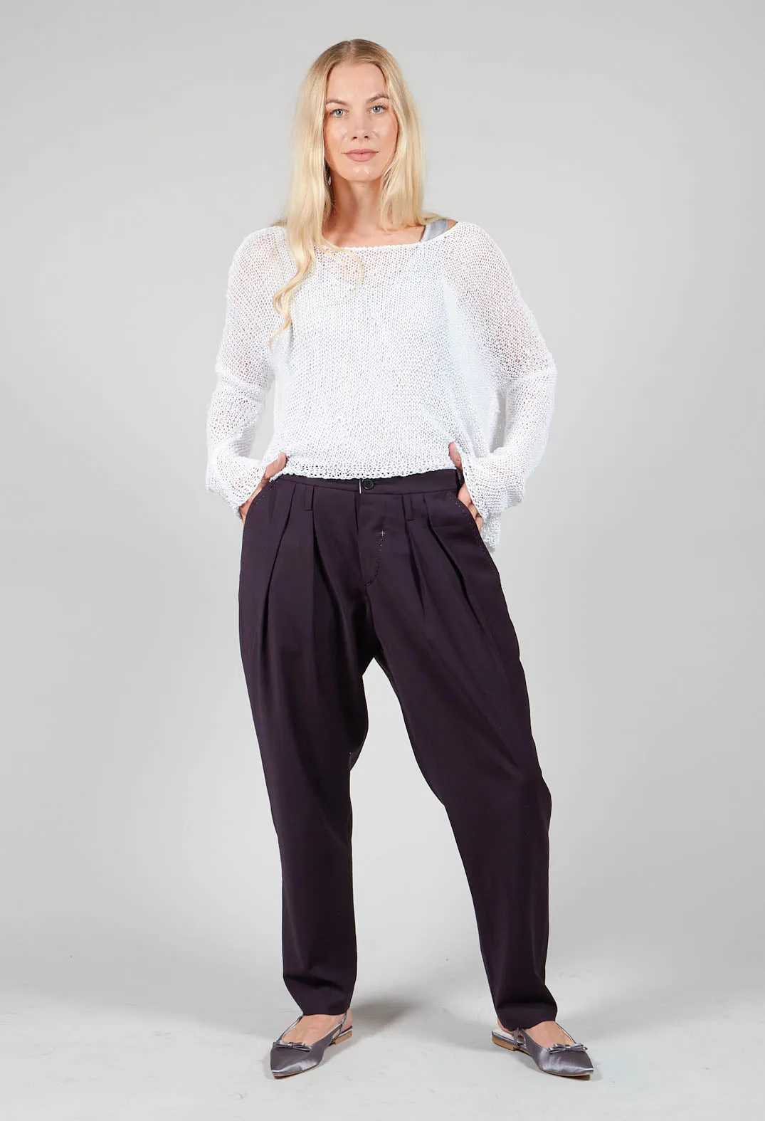 Pleat Front Wool Trousers in Plum Purple