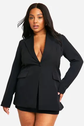 Plus Plunge Front Single Button Fitted Blazer