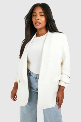 Plus Ruched Sleeve Lapel Detail Blazer