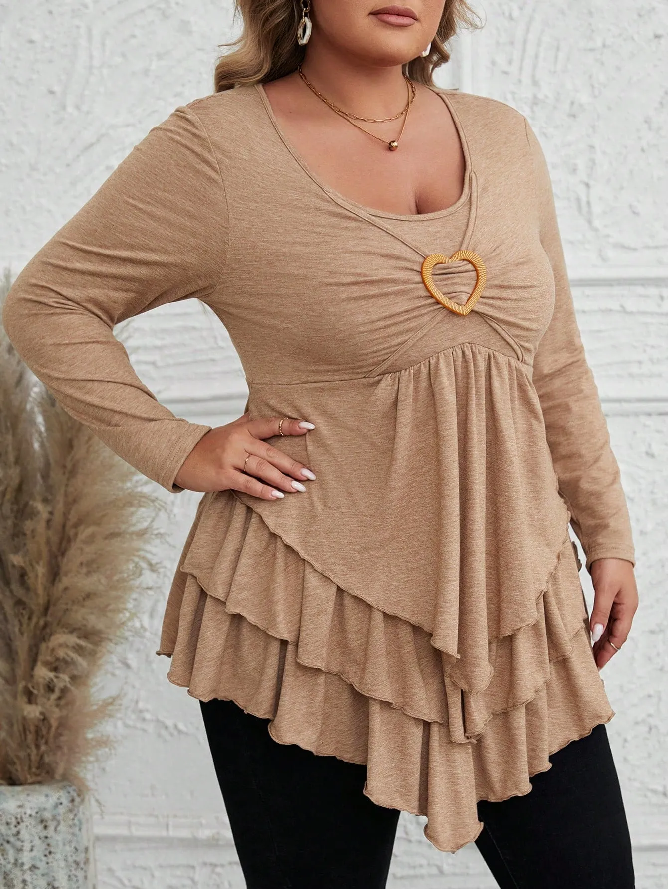 Plus Size Multi-layer Ruffled Hem T-shirt