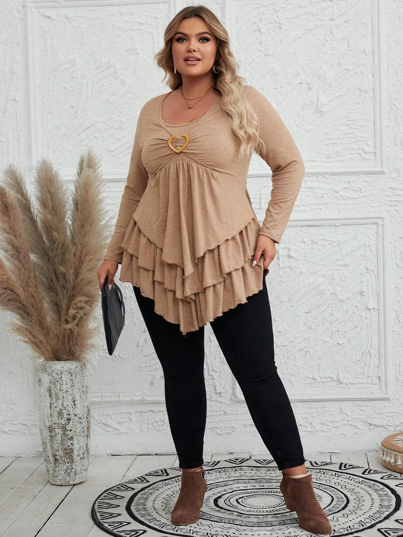 Plus Size Multi-layer Ruffled Hem T-shirt