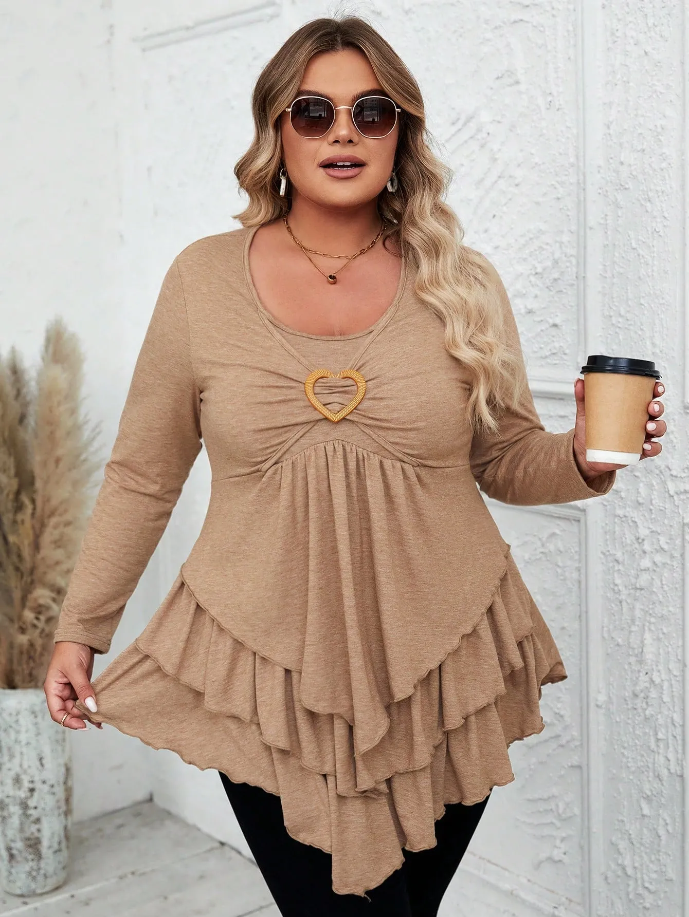 Plus Size Multi-layer Ruffled Hem T-shirt