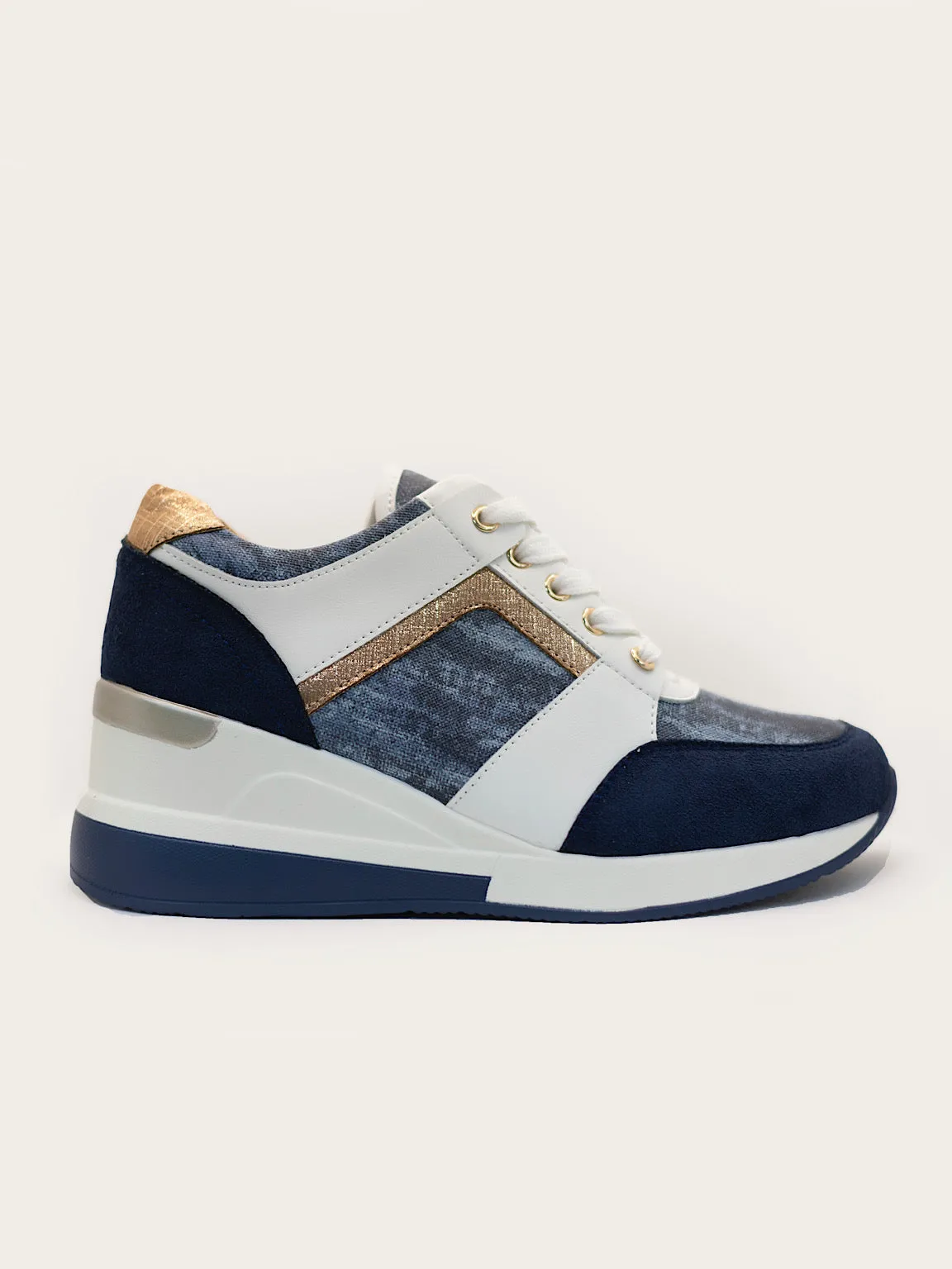 Premium Denim Effect Wedge Trainers