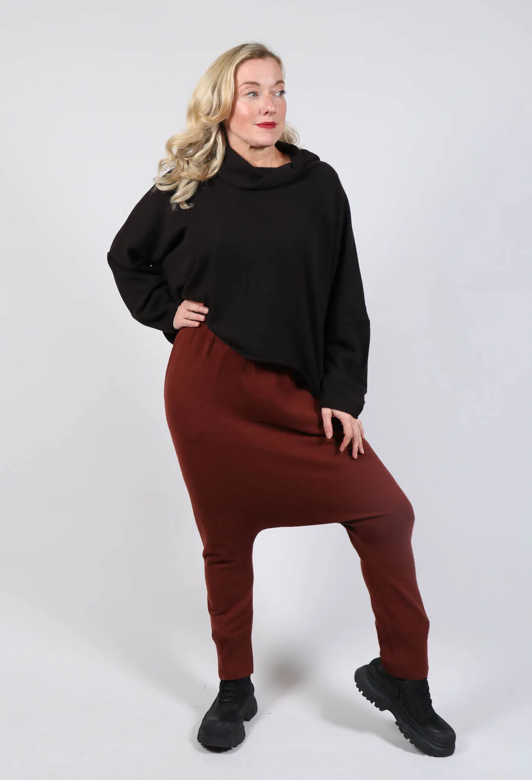 Pull On Drop Crotch Trousers in Rust