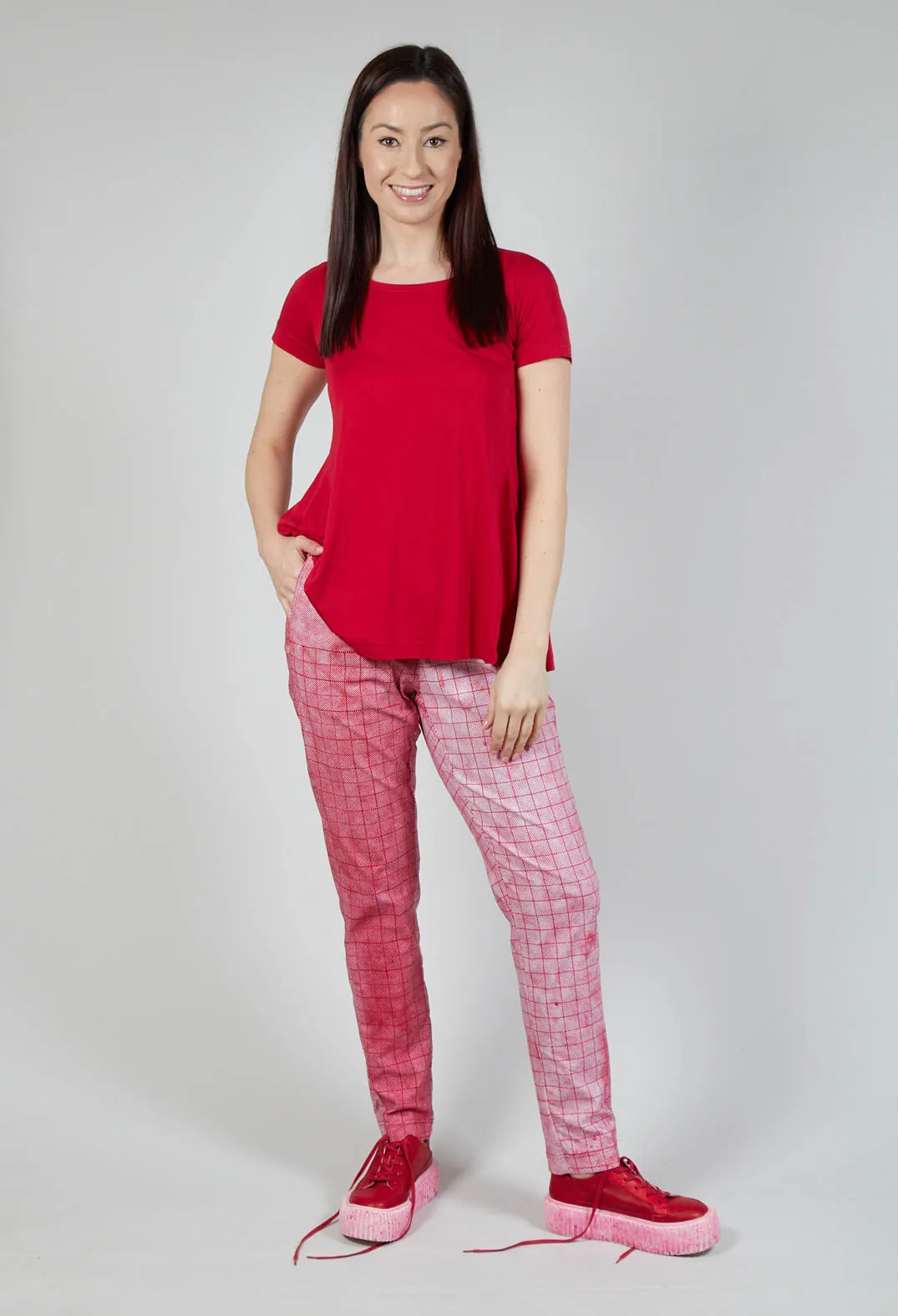 Pull On Fitted Trousers in Chili Print