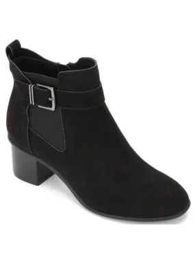 REACTION KENNETH COLE Womens Black Buckle Accent Stretch Round Toe Stacked Heel Zip-Up Booties Medium