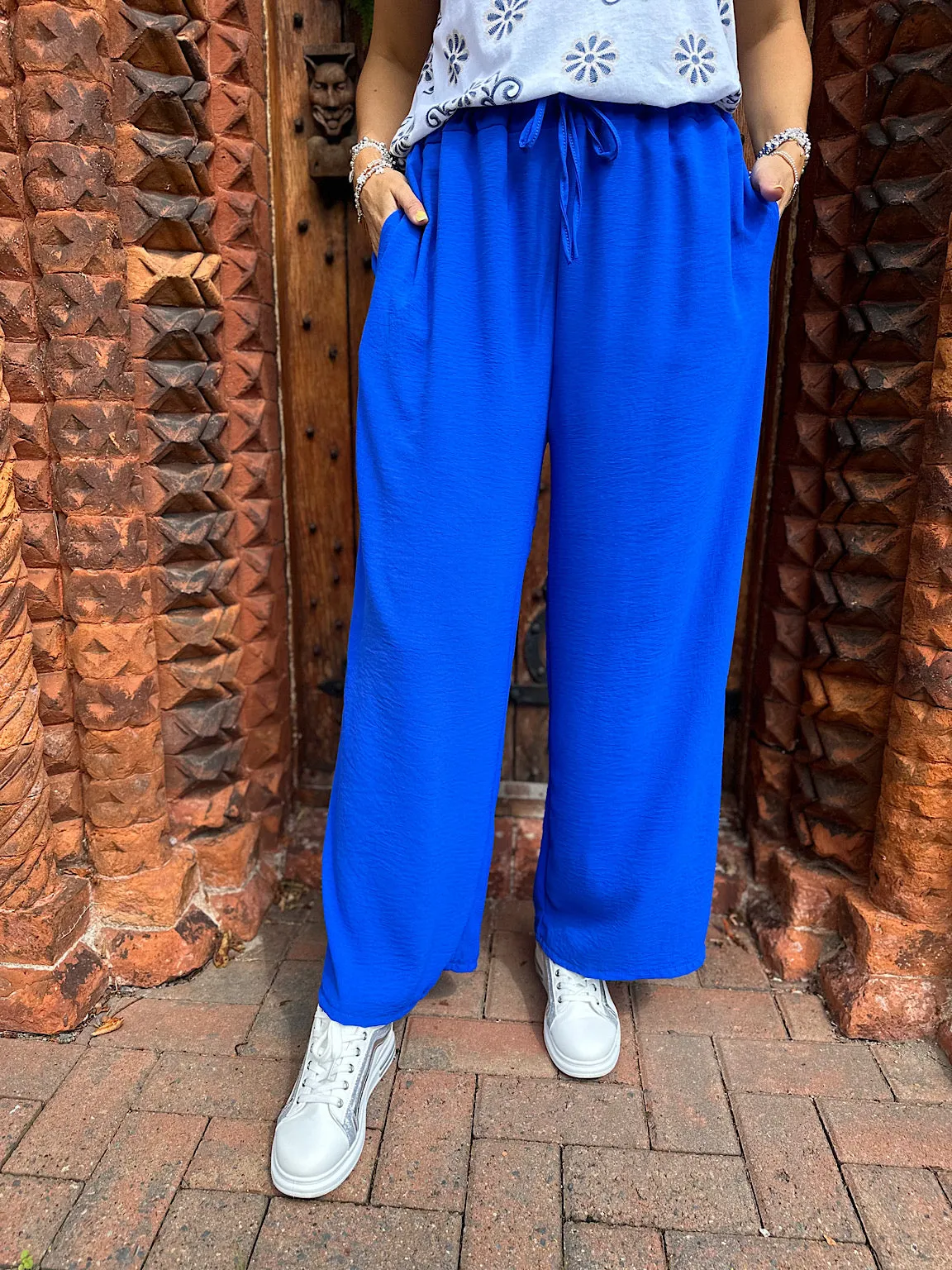 Royal Blue Wide Leg Pocket Trousers Claudia